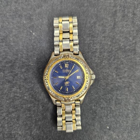 FOSSIL Men's Analog WristWATCH 100 Meters Blue Date Stainless Steel As Is - Picture 1 of 8
